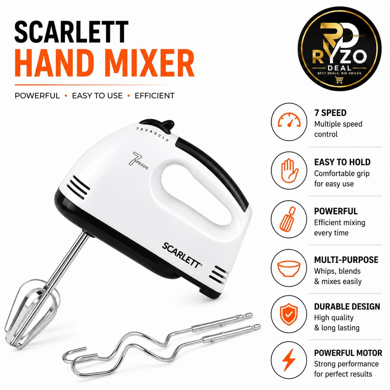 Scarlett 7 Speed Hand Mixer – Electric Beater for Kitchen