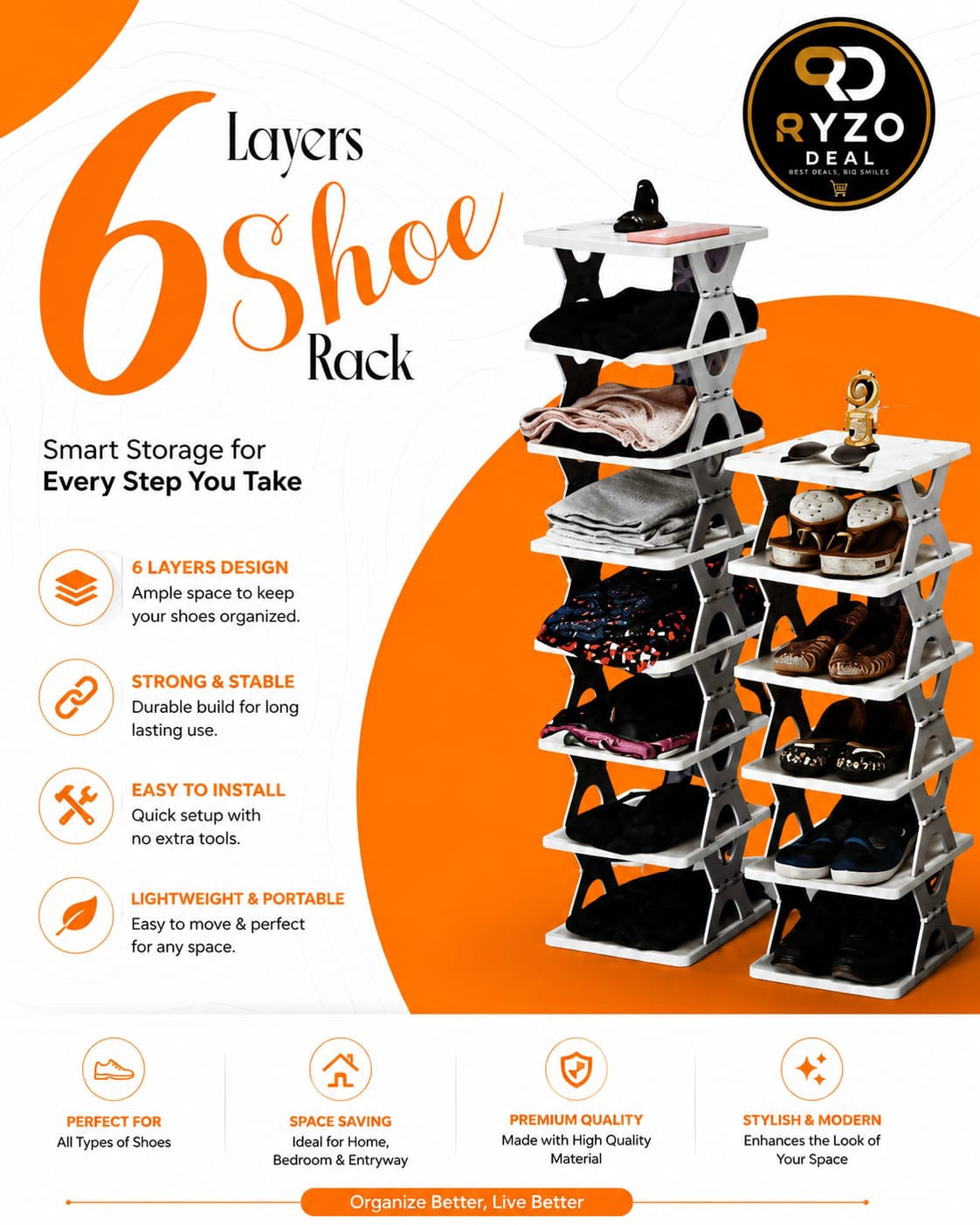 6 Layer Shoe Rack Organizer – Space Saving Shoe Storage Stand