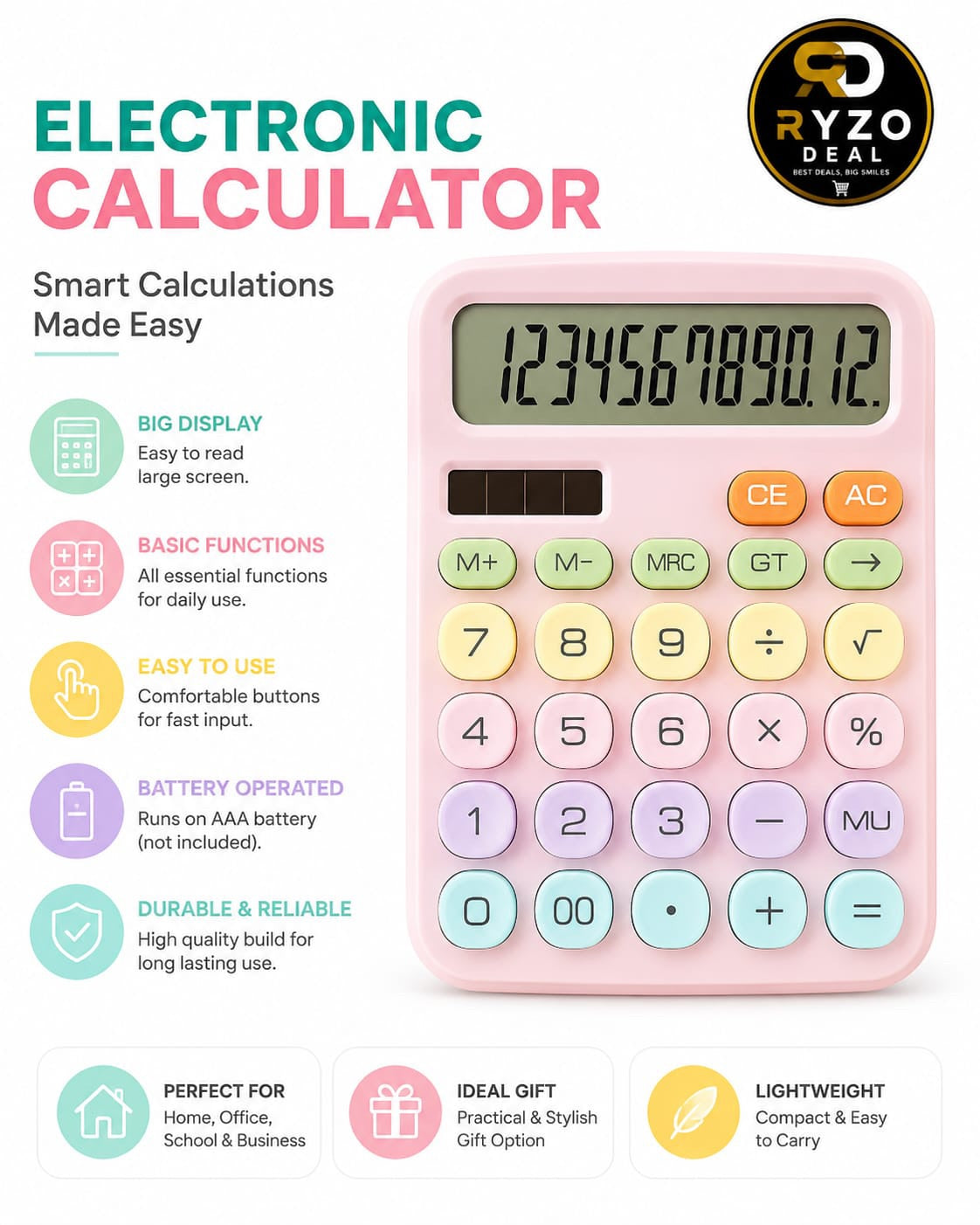 Cute Pastel Electronic Calculator – Portable Calculator for Students & Office